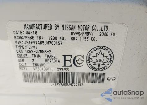 2018 Infiniti Q50 3.0T Red Sport 400 z USA, uszkodzony, nr VIN JN1FV7AR5JM700157